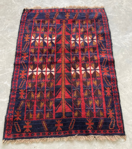 Vintage Hand Made Traditional Rug Oriental Wool Multicolor Carpet 128x90 cm