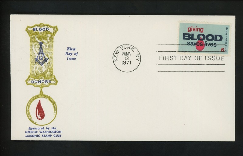 US FDC #1425 GW Masonic Stamp Club 1971 New York NY Blood Donor Program