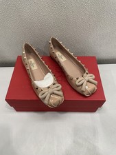 Valentino Garavani Rockstud Patent Leather Ballerinas Women's 5 Beige PREOWNED 