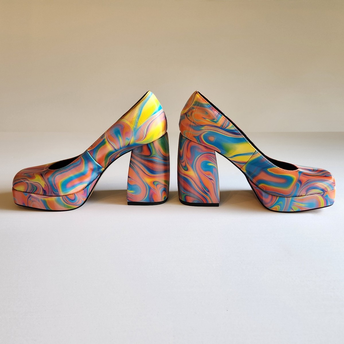 Katy Perry 70s Disco Platform  Shoes Rainbow 8 Costume Vintage Halloween Tie Die View 2