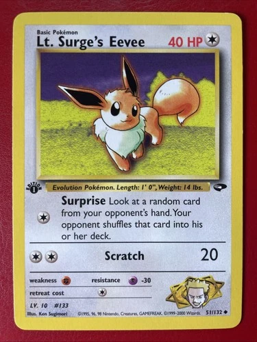 Lt. Surge's Eevee 51/132 Gym Challenge Regular First Edition Pokemon Card
