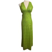 Zum Zum Green Sequin Halter Gown 1 XS XXS Prom Formal Low Open Back Mermaid
