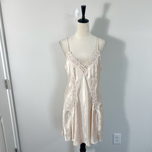 VAL MODE Vintage rosa Spitzenbesatz Negligee Slip Dessous Nachthemd zierlich groß