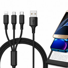 3in1 Fast USB Charging Cable Nylon Braided 1.2M For USB-C, Micro USB, and 8-Pin