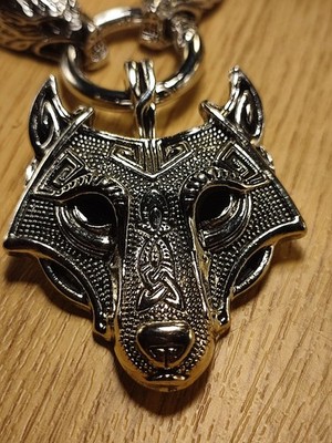 Wikinger Halskette Wolf in Silber schwer Massiv Nordisch Krieger Nordmann
