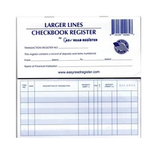 Larger Lines Checkbook Registers, Made in The USA, Wider Lines Low Vision Lar...