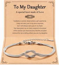 Gifts for Women Teens Adults, Tarsus Love Knot Daughter Bracelet, Daughter Birth