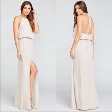 Show Me Your Mumu Heather Blush Tie Halter Neck Slit Maxi Bridesmaid Dress Large