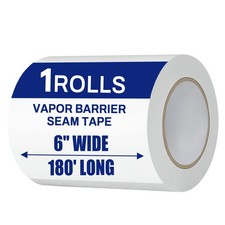 1 Roll, White Vapor Barrier Tape, 6" Wide x 180' Long, PE 9 mm Polyethylene T...