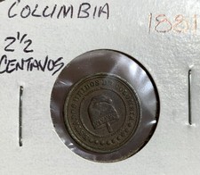 ⭐1881 COLOMBIA 2.5 CENTAVOS COPPER COIN, XF   ⭐