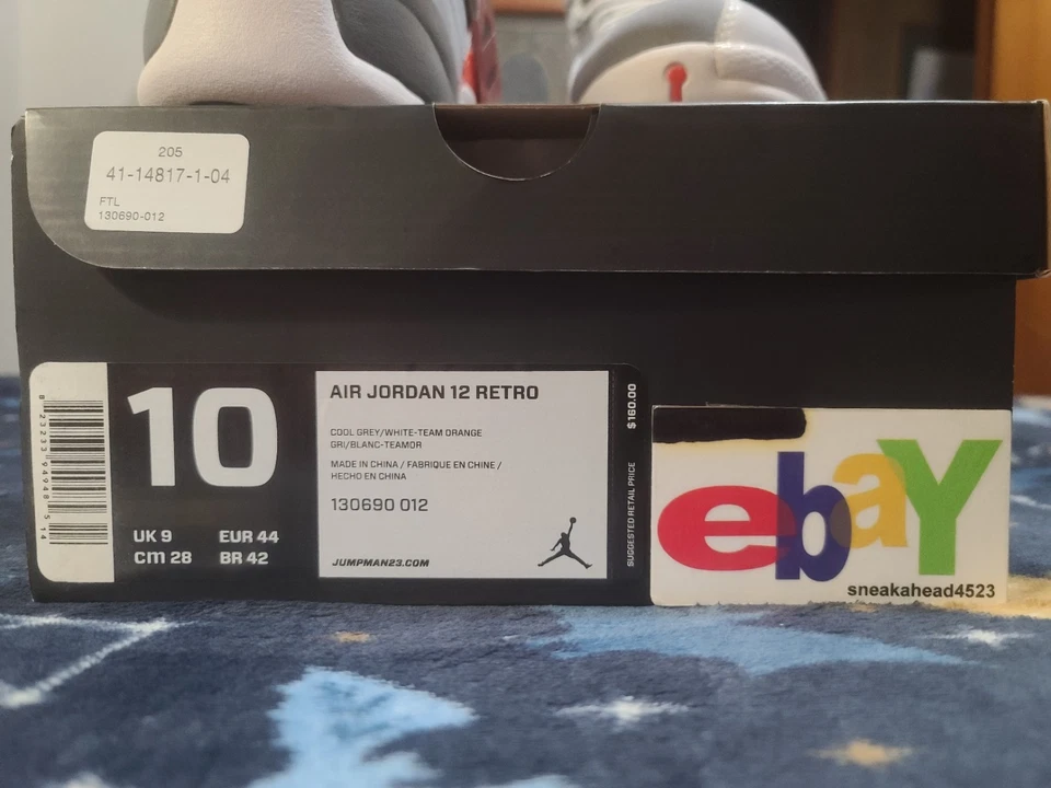 Air Jordan 12 Retro Cool Grey OG 2012 Cool Grey/Wht-Team Orange 130690 012 Nuevo con etiquetas Foto 4 de 4