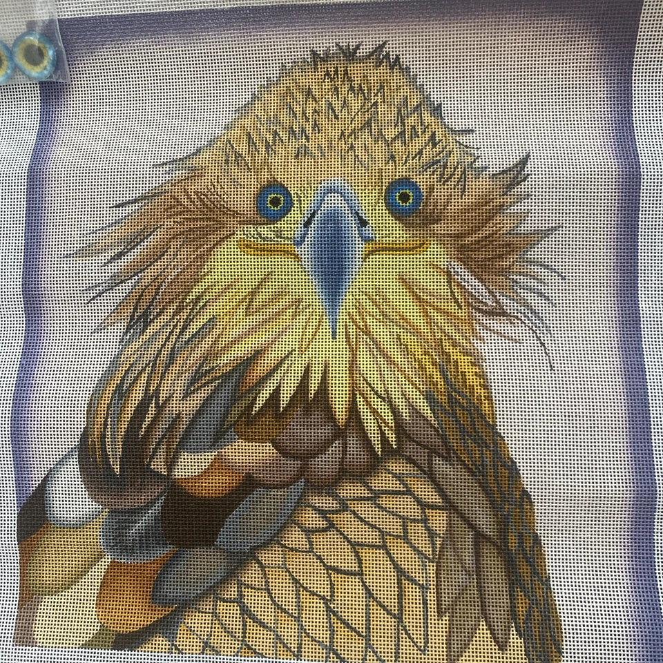 Zecca HAWK Karen Hennessy Signed Hand Painted Needlepoint Canvas With Eyes - Image 2 of 4