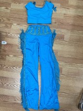 Dance Costume Large Child Turquoise Weissman 14282 Jazz Tap Latin Fringe Custom