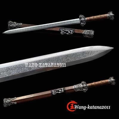 32''Handmade Sharp Chinese Sword Double Edge Han Jian Special Hamon Carbon Steel