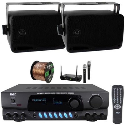 Pyle Home Display Digital Receiver, 2x 3.5'' 200W Black Speakers, Mic System