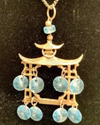 Deco BRASS & GLASS Necklace Antique Asian PAGODA w/ Crystal Dangles 1930s — photo 2