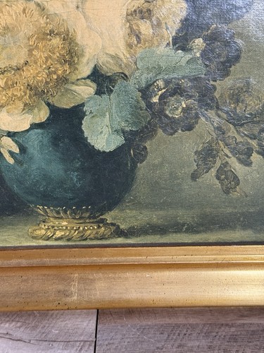 Mid Century Italian Still Life Floral Canvas Print Large Gilded Wood Frame - Picture 11 of 20