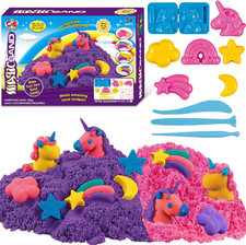 Unicorn Play Sand Kit for Girls, DIY Magic Sensory Sand Art Set for Kids with Co