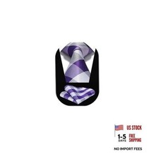 Ties for Men Plaid Checkered Tie with Pocket Square One Size A-purple/White