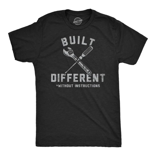 Mens Funny T Shirts Built Different Without Instructions Sarcastic Novelty Tee