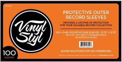 Vinyl Styl 12'' Record Outer Sleeves, Polyethylene, No Flap, 100 Count