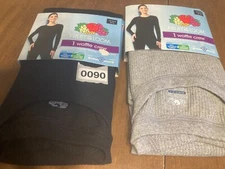 Fruit of the Loom Women's XS (0-2) Waffle Thermal Gray & Black 2 Shirts