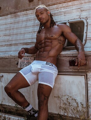 Nude Black Male Model Photo Print Muscular Handsome Shirtless Hunk Jock