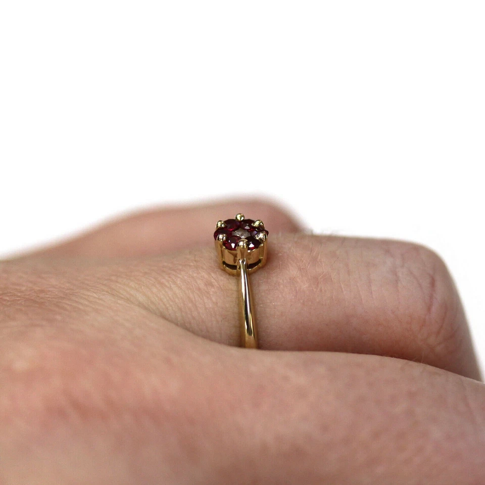 0.33 Ct Natural Ruby & Lab Grown CVD Diamond Cluster Ring 10k Solid Yellow Gold - Image 2 of 4