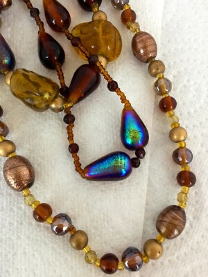 Collier Court Vintage Multi-rangs Pâte De Verre Et Soie - Métal Argenté