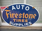 VINTAGE LARGE FIRESTONE TIRES AUTO ADVERTISEMENT PORCELAIN SERVICE SIGN GAS OIL
