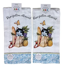 Set of 2 CURIOUS KITTENS Purr-fection Terry Kitchen Towels by Kay Dee Designs