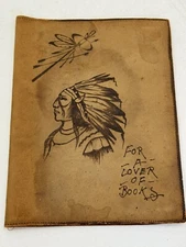 Vintage Leather Hand Painted (Native American) Book Cover, SIGNED.