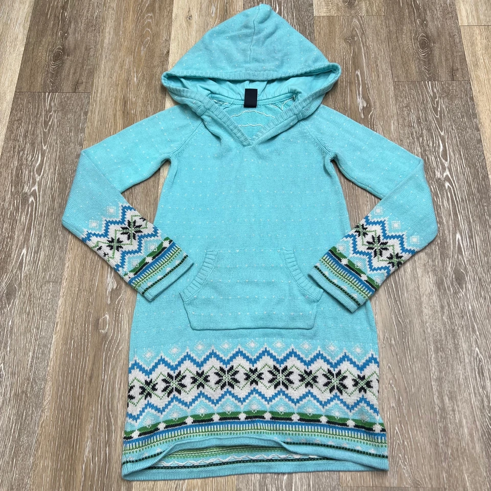 GAP Pullover Angora Pelo de Conejo Azul Estampado Isla Justa Suéter con Capucha Niñas Talla L Foto 2 de 4