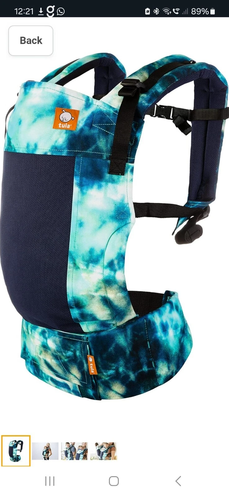BNIB TULA Blue Tie Dye Baby Coast Carrier OS - CG H27