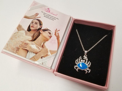 Belinda Jewelz LC Blue Opal White CZ Crab Pendant Sterling Silver 18'' Necklace