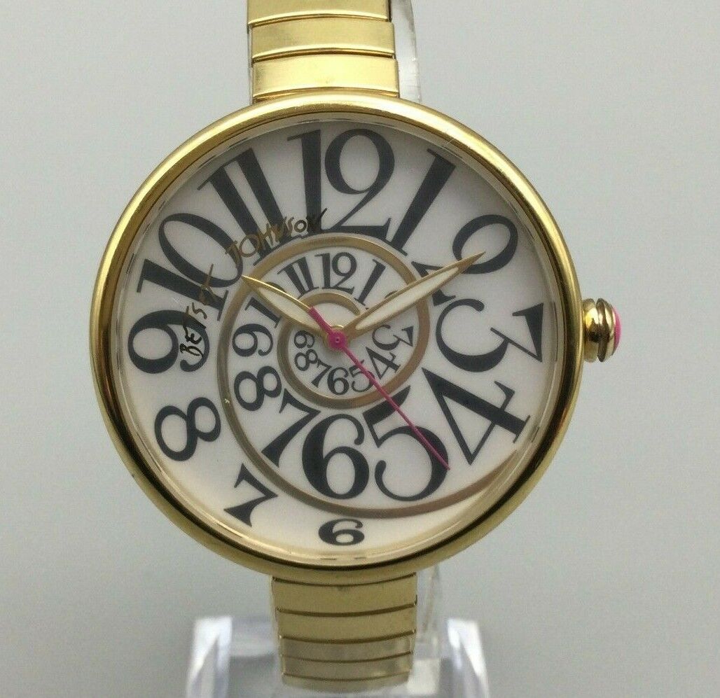 Betsey Johnson Watch Women Gold Tone Round Dial Stretch Band 30M 