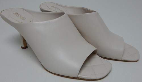 Michael Kors Renee Sz 10 M Women's Leather Dress Mule Slide Sandals Light Cream - Picture 2 of 12