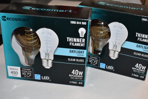 2 pk EcoSmart 40W 450 LED Clear DAYLIGHT 5000K A19 Dimmable Light Bulbs - Picture 7 of 9