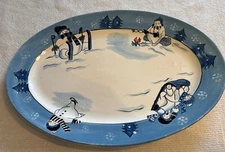 Snow Valley Toby Pier Canterbury Pottery Oval Platter Snowman 14"