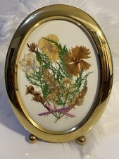 Vintage Gold Framed Dried Pressed Flowers Bouquet Boho Oval Picture Frame