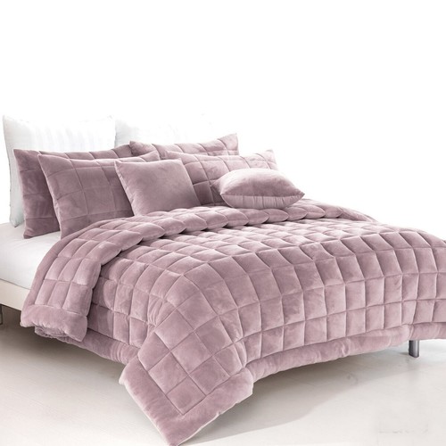 Alastairs Augusta Faux Mink Quilt Comforter Set Blush Single Double Queen King - Picture 3 of 6