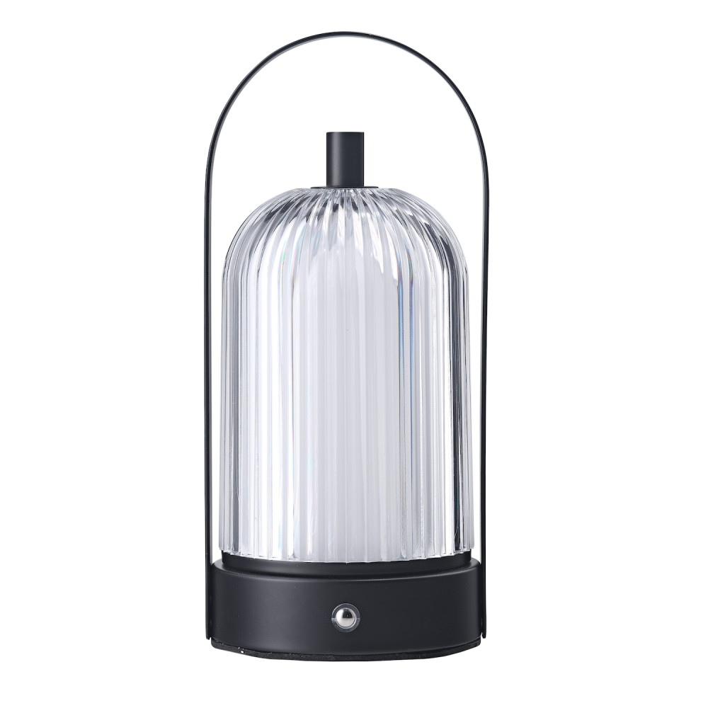 Lantern Rechargeable Touch Dimmable Matte Black Table Lamp with Clear Shade b...