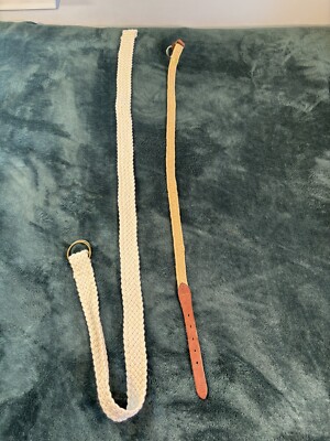 2 Woven Belts Off White Beige Braided Stretch L/XL