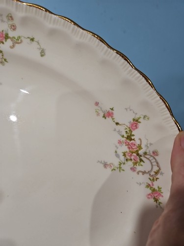 POPE GOSSER: JEAN, OVAL SERVING PLATTER, 13"x9.5", pink roses, "55", VTG - Picture 4 of 10