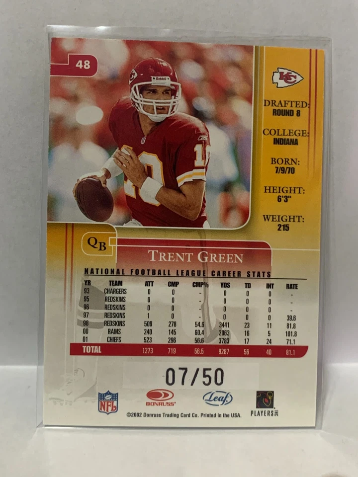 2002 Leaf Rookies and Stars Longevity #'d/50 - TRENT GREEN - Image 2 of 2
