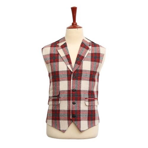 Chaleco Traje Para Hombre 46 Rojo Marfil Lana A Cuadros Formal Boda Fiesta Solapa Chaleco XL