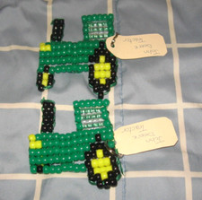 Lot of 2 Vintage Handmade Beaded Keychains Ornaments JOHN DEERE TRACTORS
