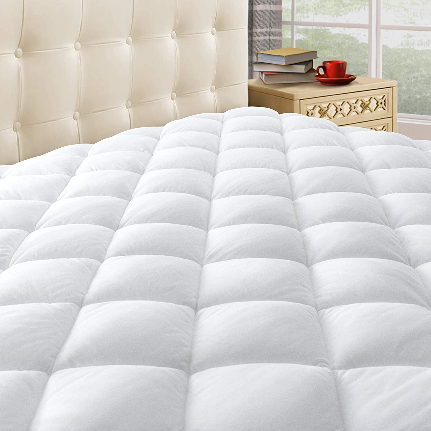 King Size Quilted Cooling Mattress Pad Cover with Deep Pocket 8-21 Inch Soft Pillowtop