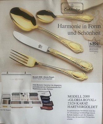 SBS Besteck Solingen Modell 2000 ''Gloria Royal'' 23/24 Karat Hartvergoldet