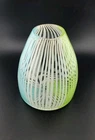 MURANO Style Art Glass VASE 1960s Filigrana Cane Lime White Blue Stripe Toso